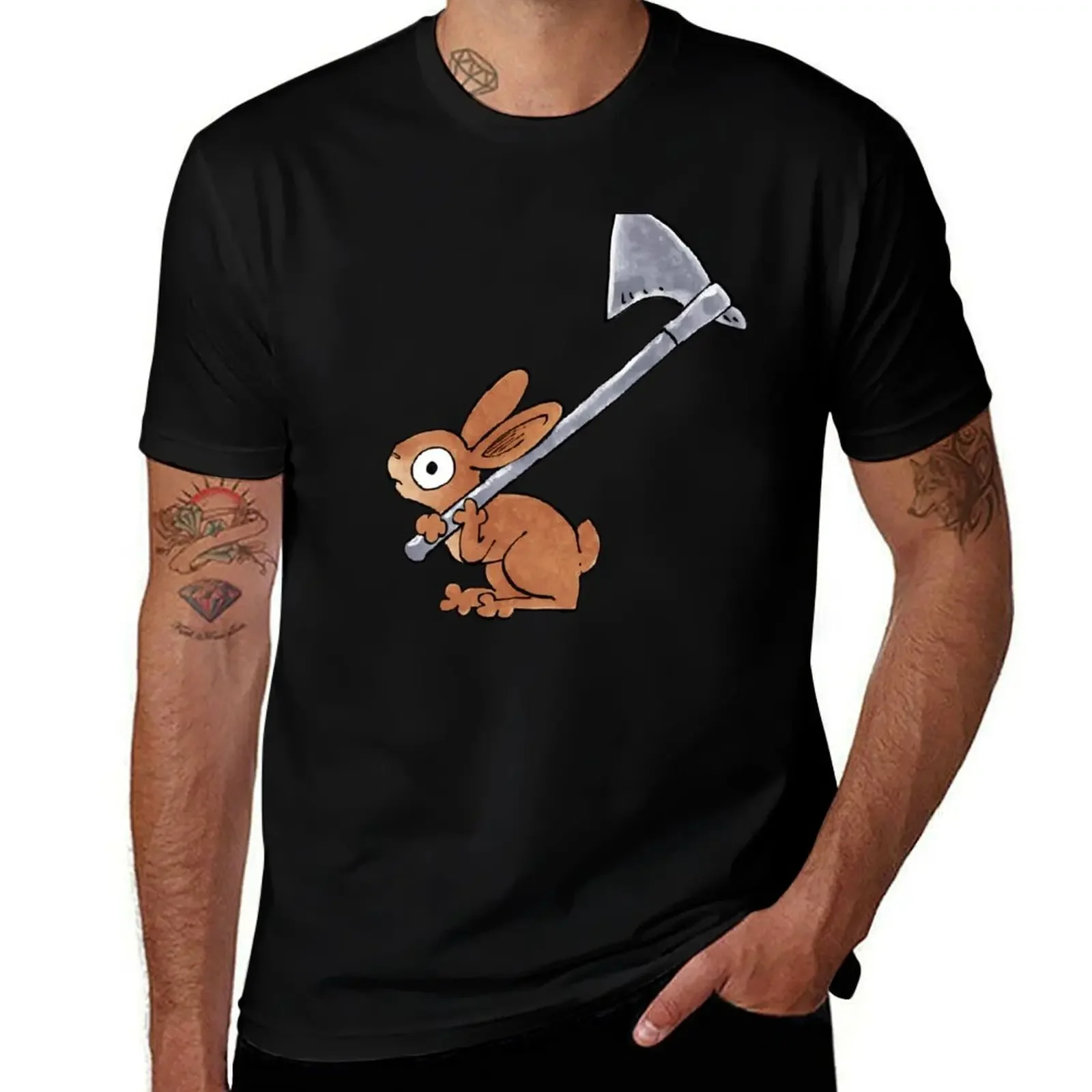 

Axe-wielding Rabbit CREAM version T-Shirt Short sleeve tee sublime street wear compression shirt men