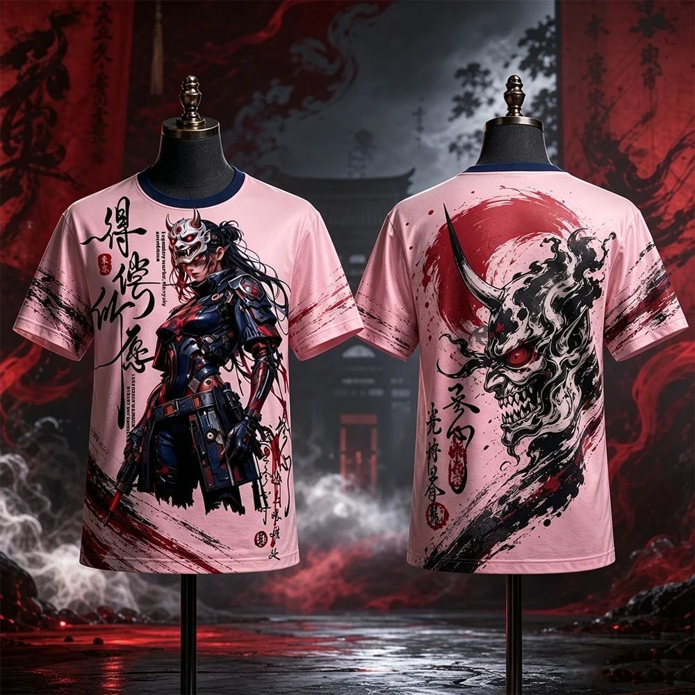 Unisex Schnelltrocknend Atmungsaktiv 3D-Druck Japanischer Anime Manga Weibliche Kriegerin T-Shirt Lässiges Outdoor-Sport-Oberteil für Eltern-Kind – Detail 3
