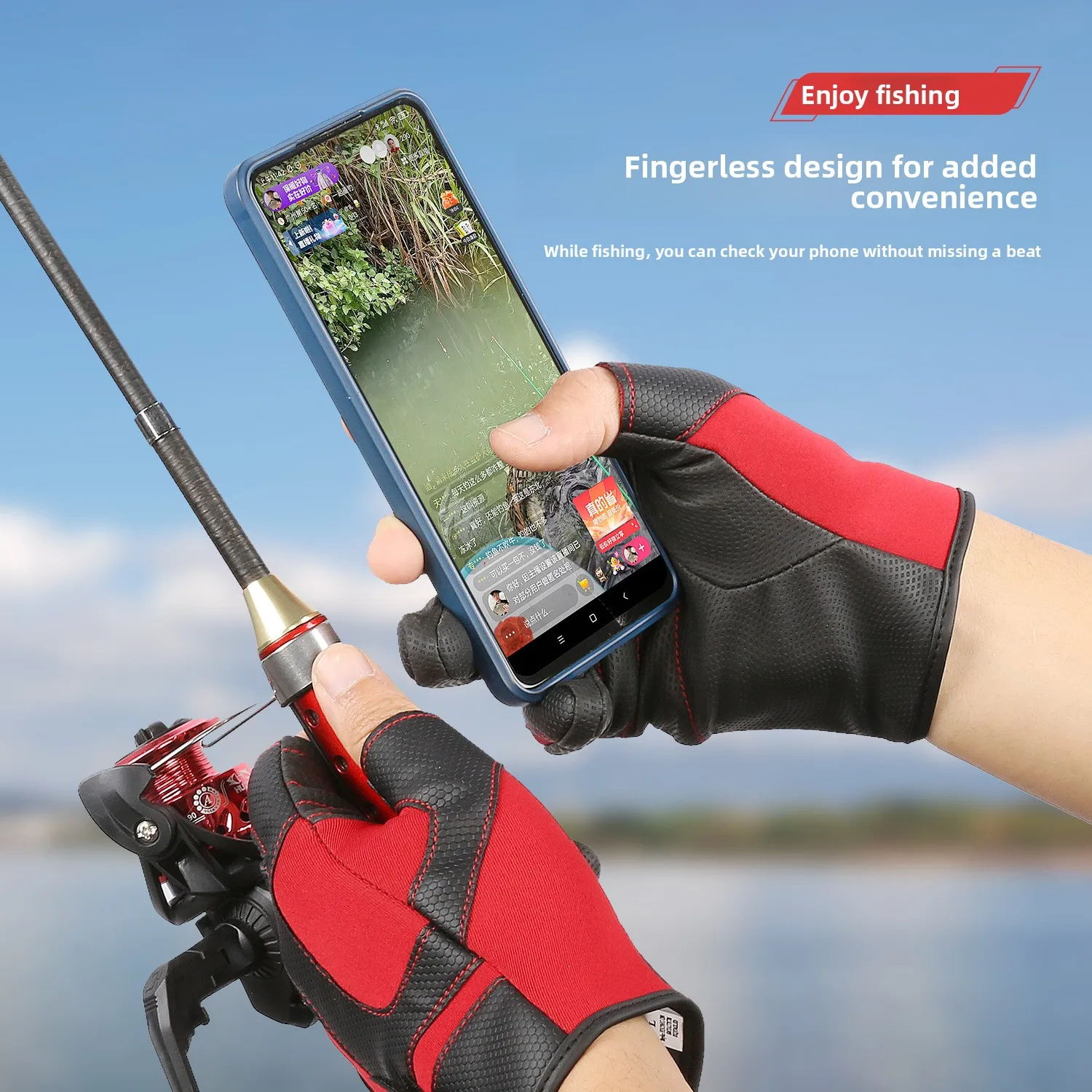 ギフトボックス手袋ユニセックスpuノンスリップハーフフィンガーフィッシングアウトドアスポーツ釣り用2フィンガーロングワンサイズ