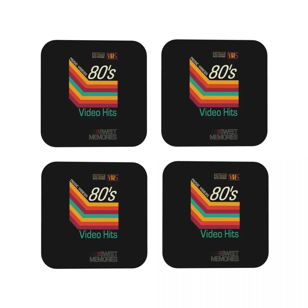 Retro música vídeo cassete vhs coasters cozinha placemats antiderrapante copo de isolamento tapetes de café decoração casa utensílios de mesa almofadas conjunto de 4
