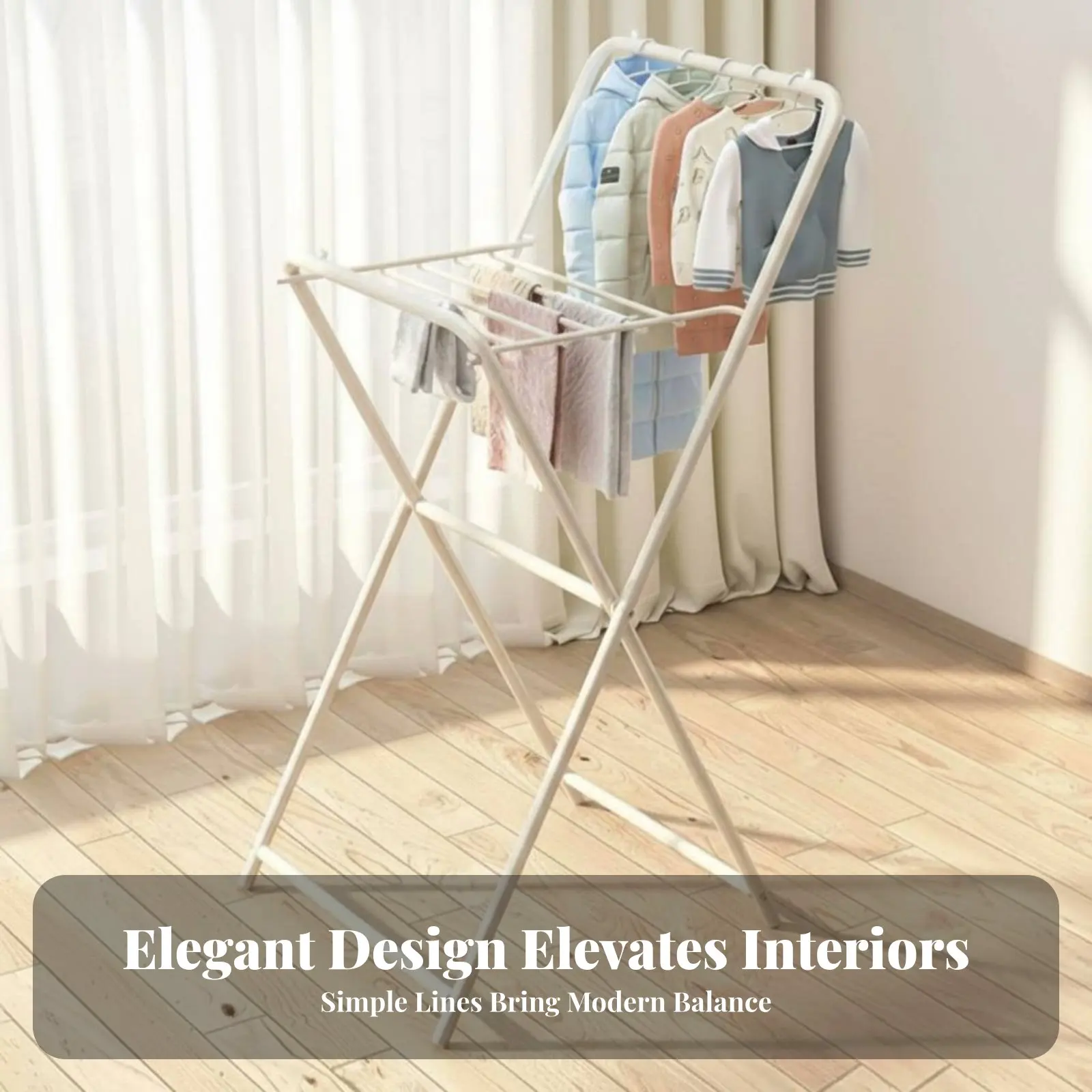 

Foldable Heated Airer Space Saving Clothes Rack Floor-Standing Lightweight for Apartment Dwellers, Balcony, Indoors, Living Room