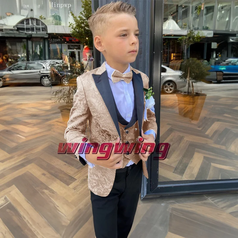 Traje Floral azul real para niños, vestido de novia, chaqueta de cuatro piezas, pantalón, chaleco, pajarita, Blazer Formal, Sastre para niños