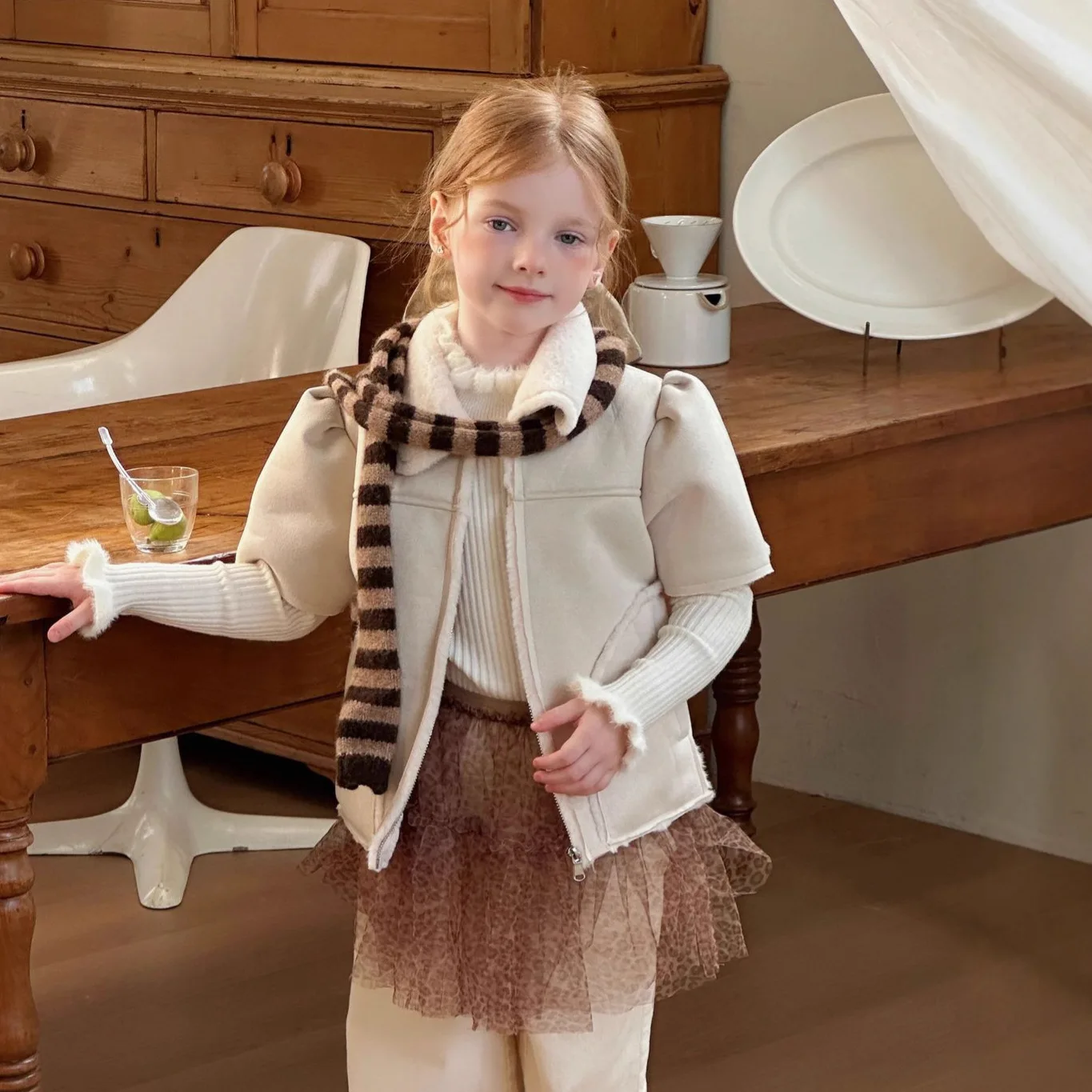 

Girls Vest 2025 Autumn Winter New Korean Children Clothing Imitation Fur Integrated with Plush Thick Collar Jacket