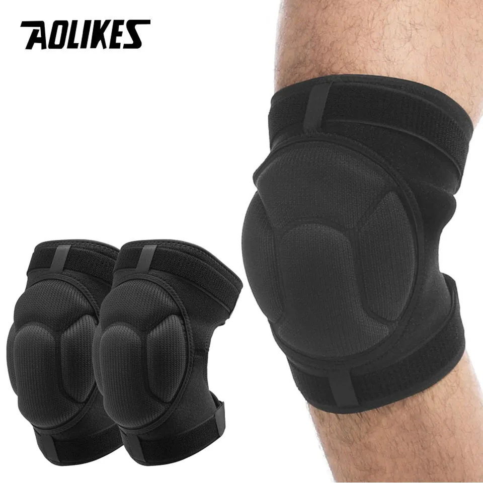 

AOLIKES 1 пара наколенников для спорта регулируемые черные утолщенные губки поддержка наколенника спортивные противоскользящие наколенники для предотвращения столкновений
