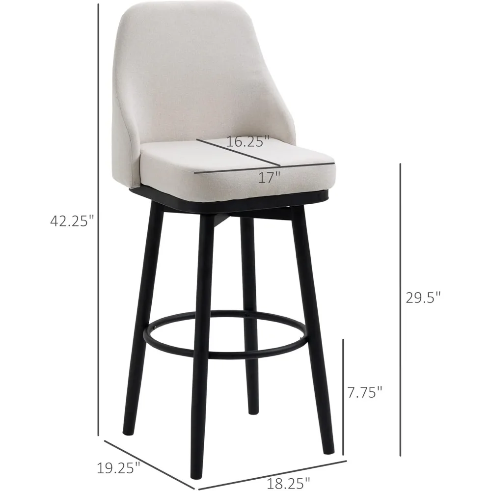 Juego de 2 taburetes de bar con altura de barra, modernos 360 °   Taburetes de bar giratorios, sillas de cocina tapizadas con altura de asiento de 29,5 pulgadas con