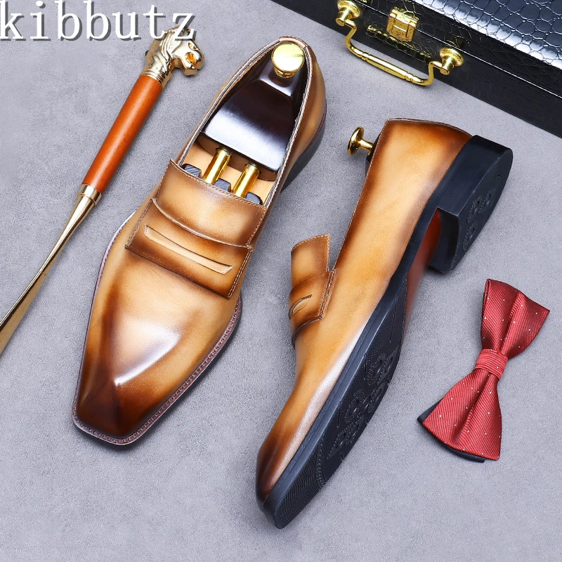 Luxury Design Men Handmade Business Shoes British Style Genuine Leather Slip On Oxford Loafers Gentleman Wedding Party Shoes