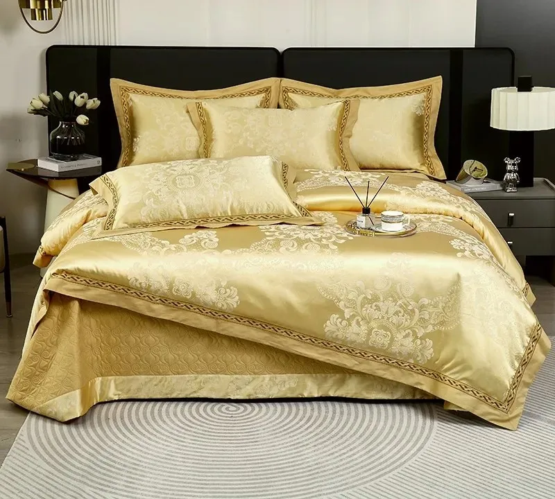 Chic Luxury Jacquard Cotton Bedding set Double Queen King 4Pcs Soft Silky Duvet Cover Set Quilted Bedspread Pillowcases