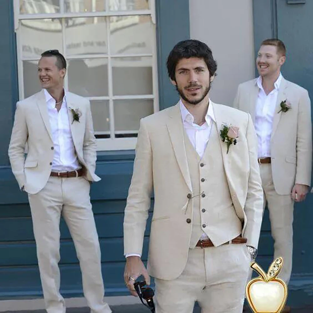 Latest Coat Pant Designs Beige 3 Pieces Slim Fit Wedding Suit Best men Summer Marriage Groom Tuxedo 3 Piece(Jacket+Pant+Vest)