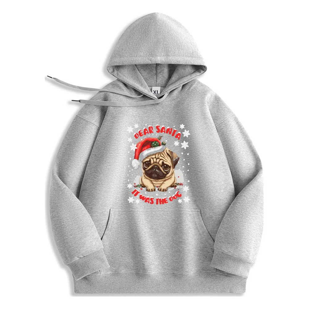 Christmas Pug Dog Xmas Dog Lover Hoodie High Quality Polyester Fiber Long Sleeve Sweatshirt Casual Tops