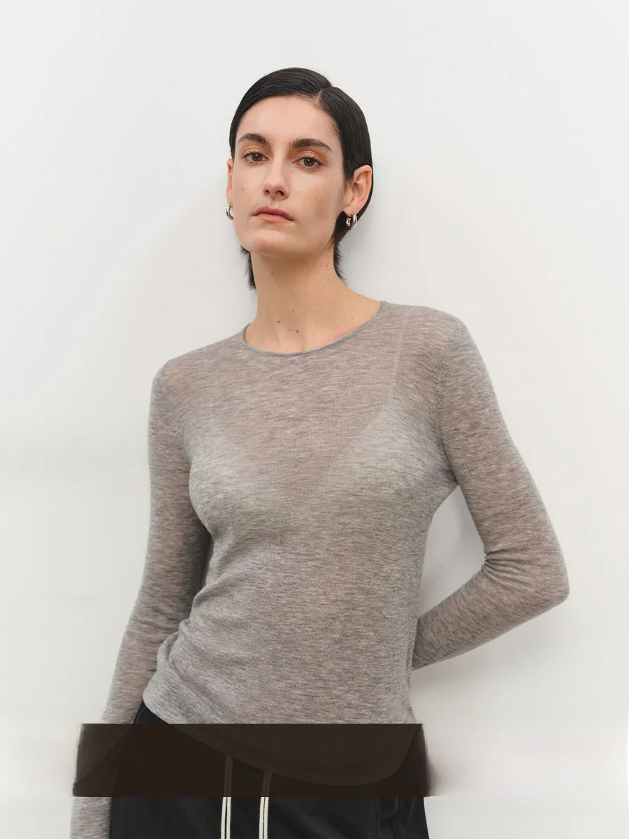 

MSBEAST Ультрамягкий легкий вязаный топ из растворимой шерсти с длинными рукавами, модный базовый слой с круглым вырезом для женщин