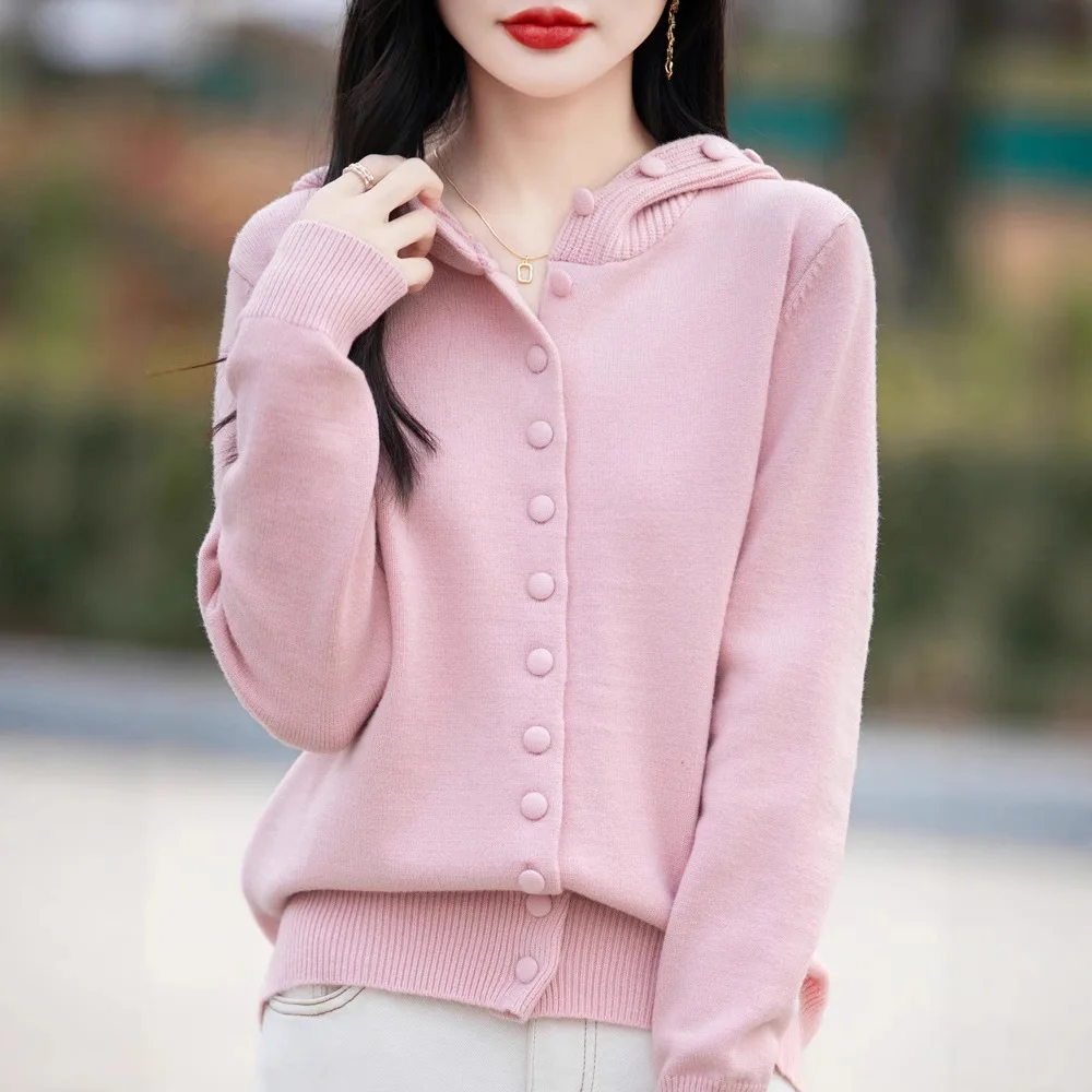 

Women Cardigans Single Breasted Autumn Winter Warm Knitted Outerwear Loose Fashion Korean Cardigan Thick Hooded Sweater Jumpers