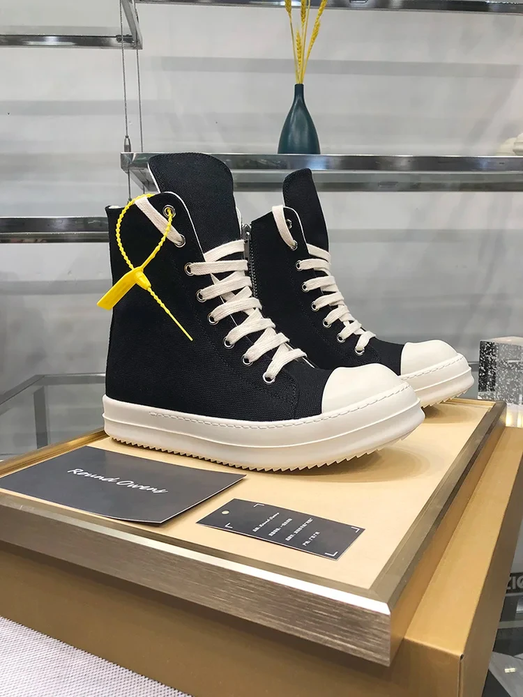 2024 1:1 Designer Klassieke Zwarte Owees Platte Canvas Lage Hoge Top Denim Donkere Schaduw Mannen En Vrouwen Rric Dikke Zool Stijl Schoenen