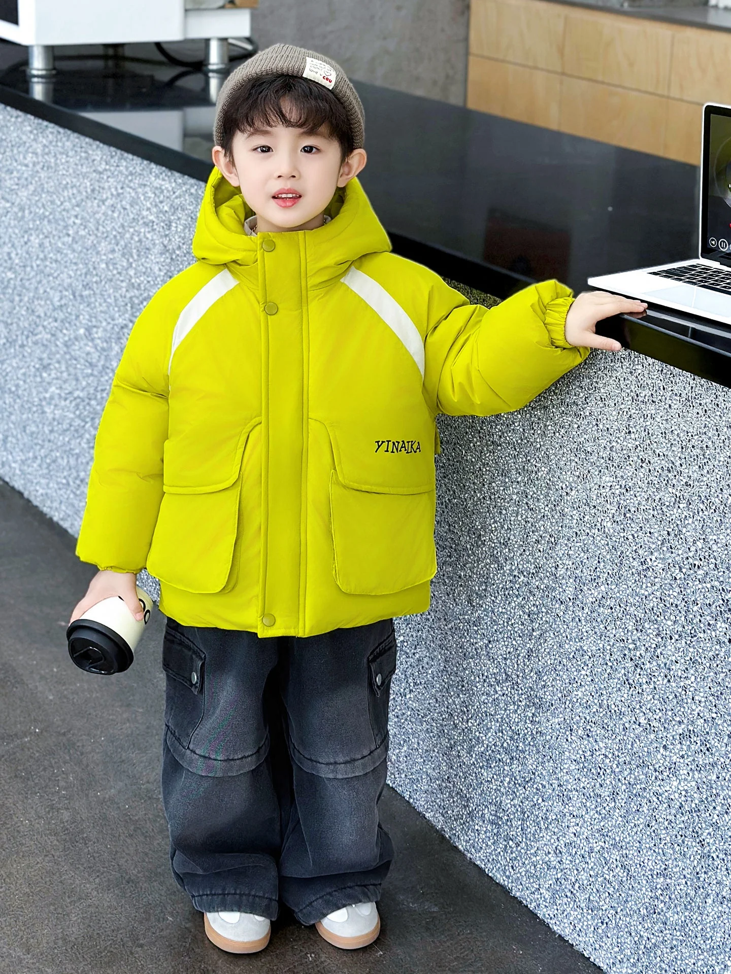 

Thiened Cotton Jaet for Boys Autumn Winter Sle Printed Hooded Warmth Youth Faion Long Sve Zipper Closure Camouflag...