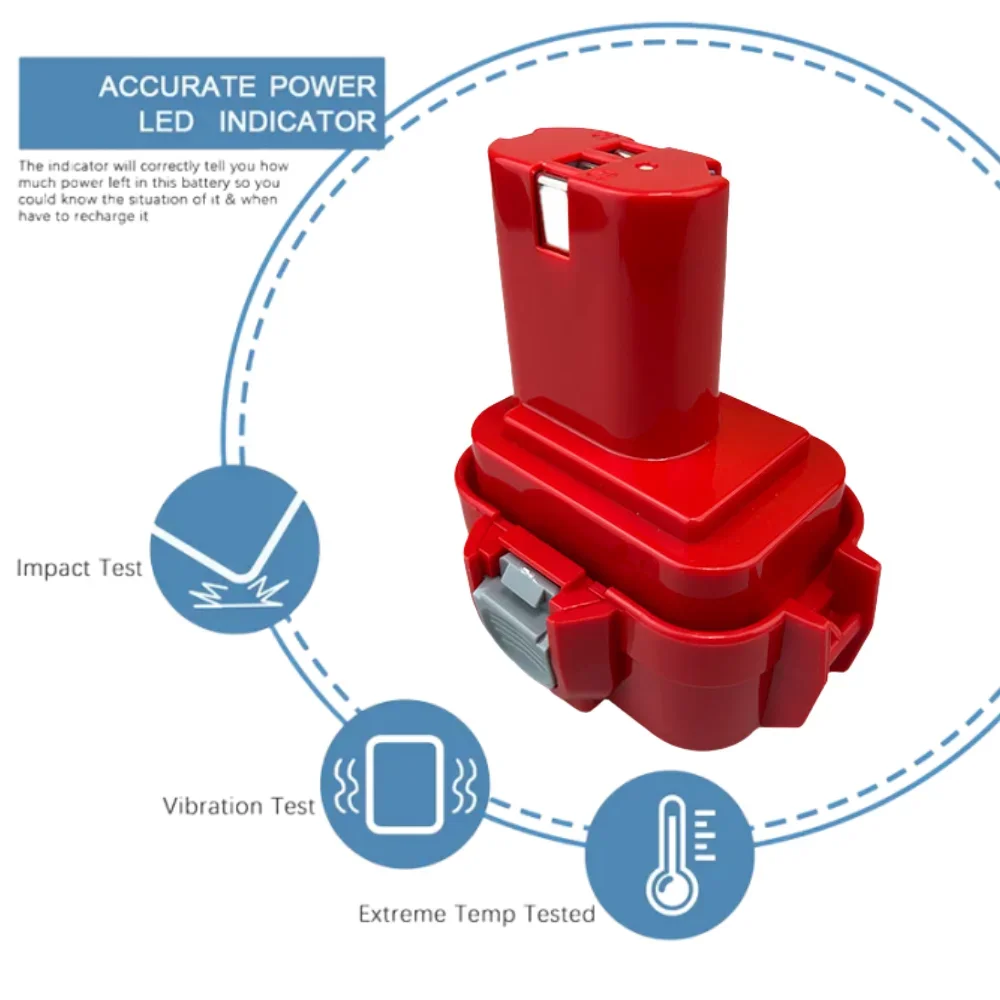 9.6V 4.8/6.8/9.8/12.8Ah for Makita PA09 9120 9134 9135 9135A 9102 6207D 6222D 6261D 6207D 192595-8 192596-6 Power Tool Battery