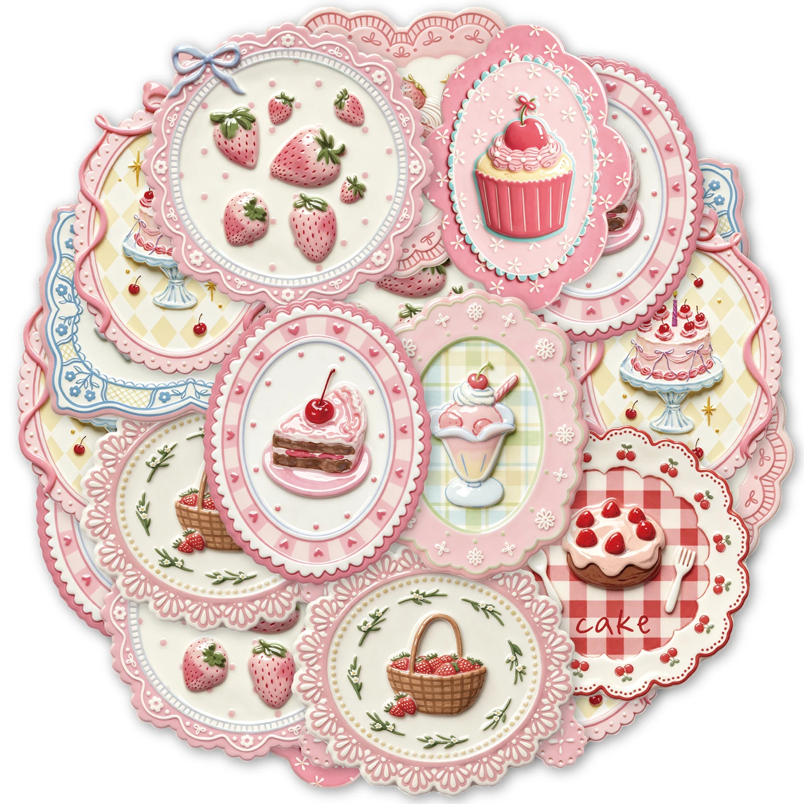 Etori Life 20Pcs Retro Cherry Dessert Embossed Sticker Pack with Cupcake Designs for Gift Cards, Envelopes, DIY Decoration, Collage Materials Suitable for Laptops, Phone Backs, Photo Albums, Handbags, Guitars, Diaries, Sticker Books, Handmade Gift Bags, Postcards and Envelopes, Helmets and Bicycles, Scrapbook Supplies, Office Decoration Supplies, Party Stickers, Ita Bags, Cycling Decals