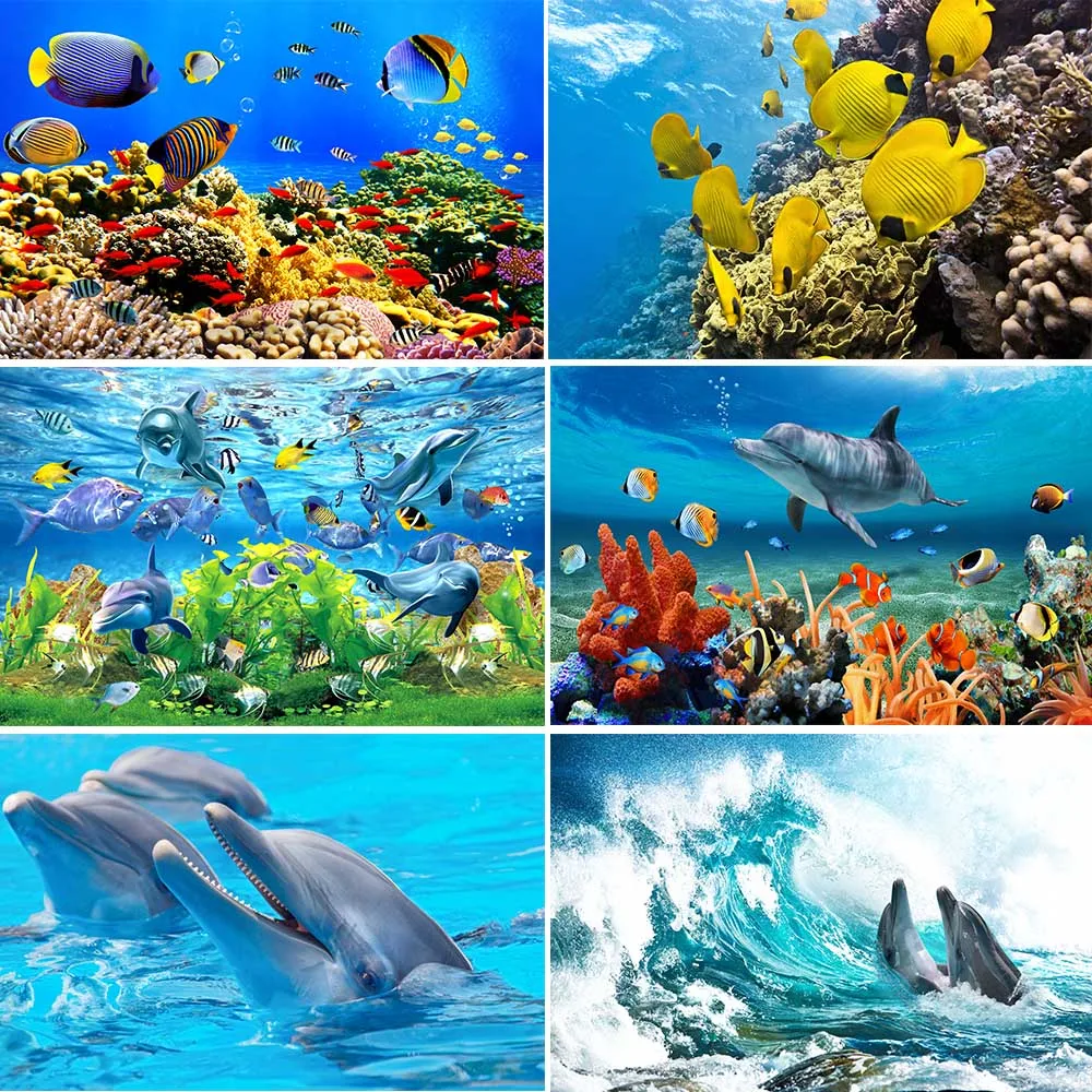 

Underwater World Dolphin Photography Backdrop Portrait Photocall Props Party Decor Photographic Background Photo Studio