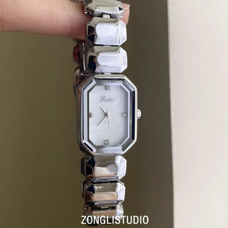 High-End Luxury Women's Watch Elegant Sugar Cube Watch Exquisite Stainless Steel Case Water-Resistant Ins Quartz Movement Gift