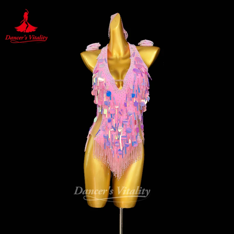 Blackpool Dance Festival Latin Senior Sequin Tassels Dancing Dress Adult Samba Rumba Jive Performance Costumes Dancer's Vitality