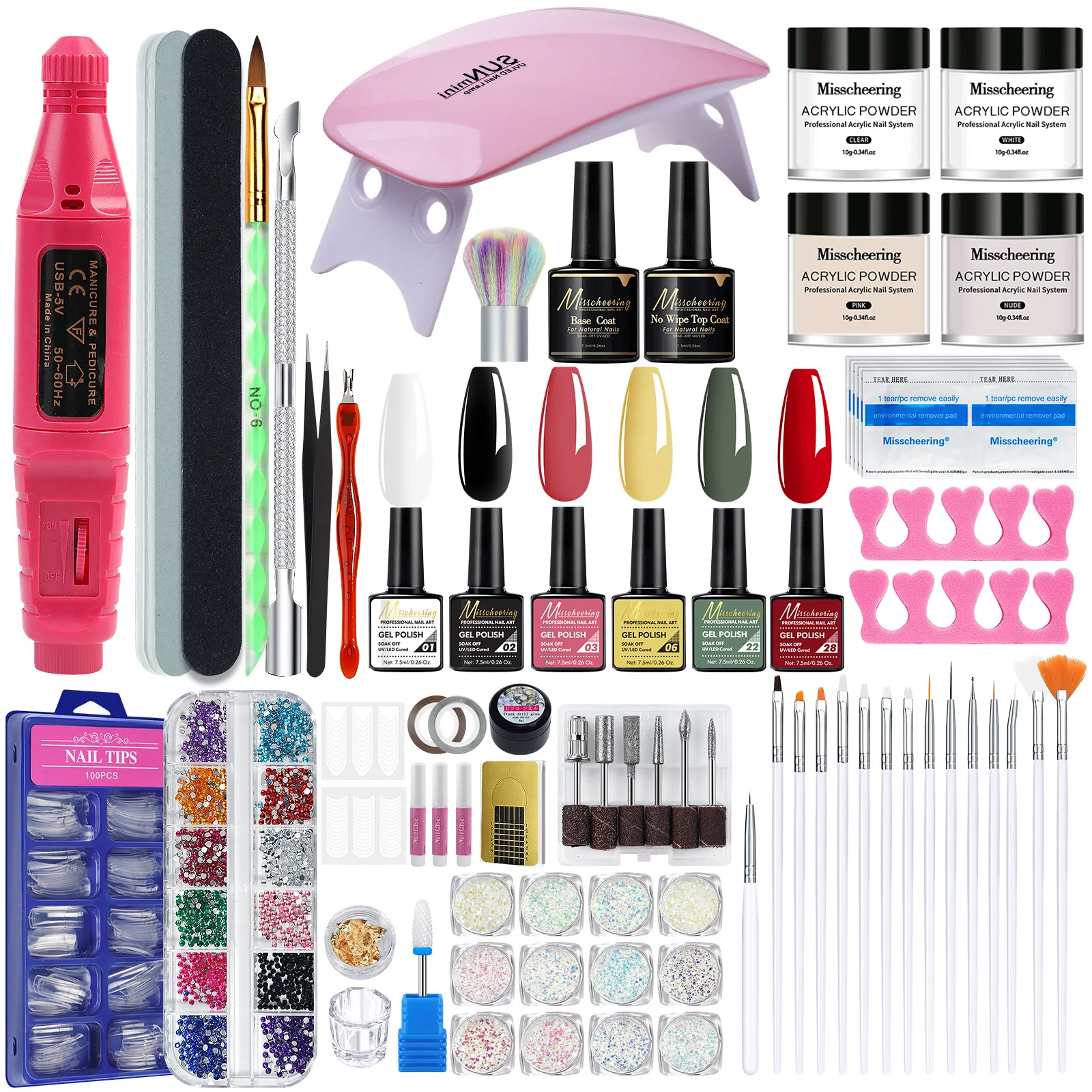 Kit profissional de nail art com esmalte gel, lâmpada UV, broca de unhas para iniciantes