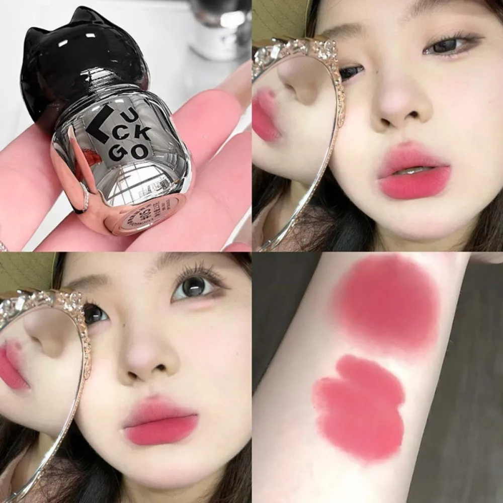 Cute Cat Red Tint Velvet Matte Lipstick Waterproof Long Lasting Lip Clay Non-sticky Moisturizing Lip Gloss Women Girl