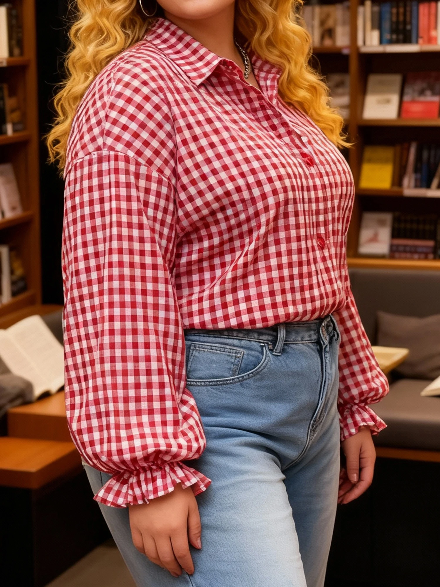 Women s Plus Size Blouse with Button Front Closure and Stylish Plaid Pattern Loose Fit Casual Shirt with Turn Down Collar and