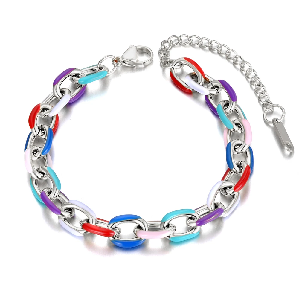 Lokaer Titanium Stainless Steel Chain & Link Bracelets Trendy 18k Gold Plated Colorful Glazed Charm Bracelet For Women B22038