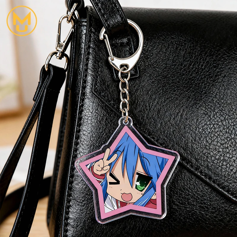 Pentagon Shaped Konata Izumi Double Sided Acrylic Keyring Innovative Decoration Giftidea Simulated Simplicity Daily Wear Jewelry