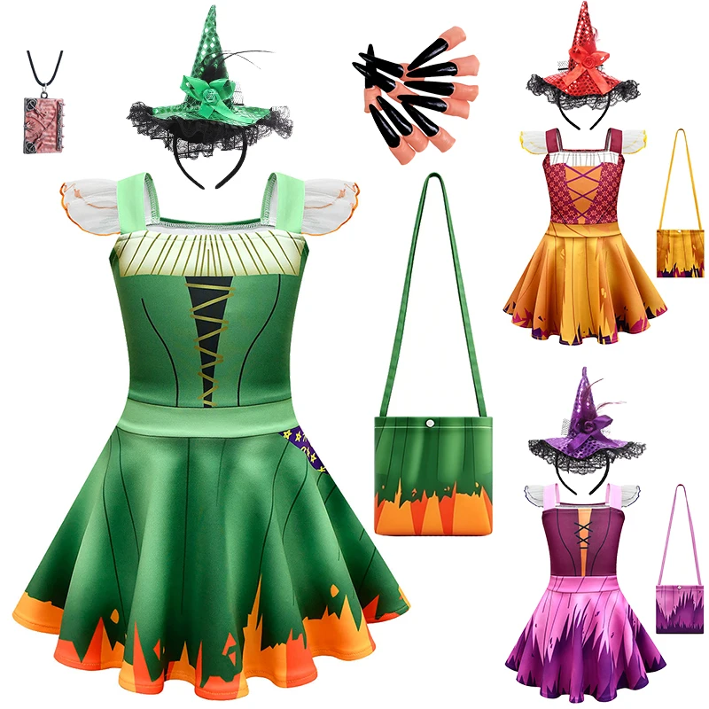 Kids Halloween Cosplay Hocus Pocus Sanderson Sister Witch Girls Dress Carnival Stage Performance Masquerade Children's Clothing