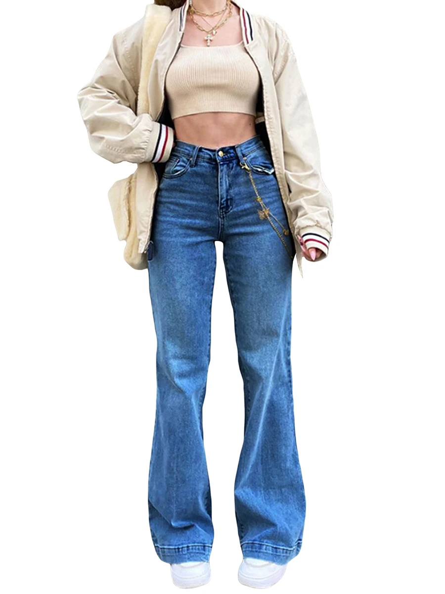 Women Wide Leg Denim Pants High Waist Straight Oversized Plus Size Baggy Flared Jeans Trousers Y2K Fahion Streetwear