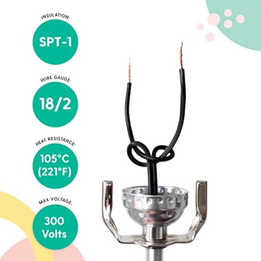 Lamp Cord, Vinyl Covered Replacement Electrical Wire, DIY Repair for Table and Floor Lighting Fixtures, Polarized Molded Plug,