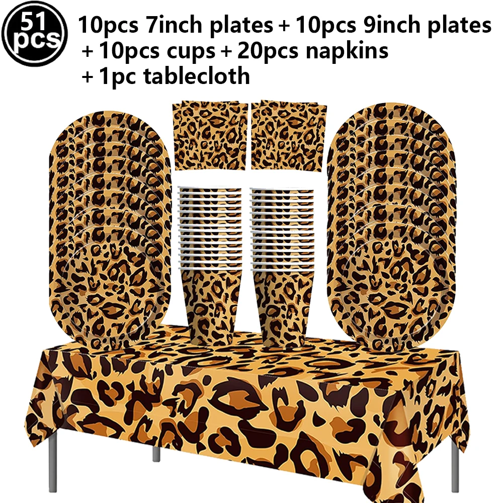 Partyzubehör mit Leopardenmuster, alles Gute zum Geburtstag, Banner, Geschirr, Teller, Tasse, Serviette, Safari-Tier, Leoparden-Thema, Geburtstag, Babyparty – Detail 3