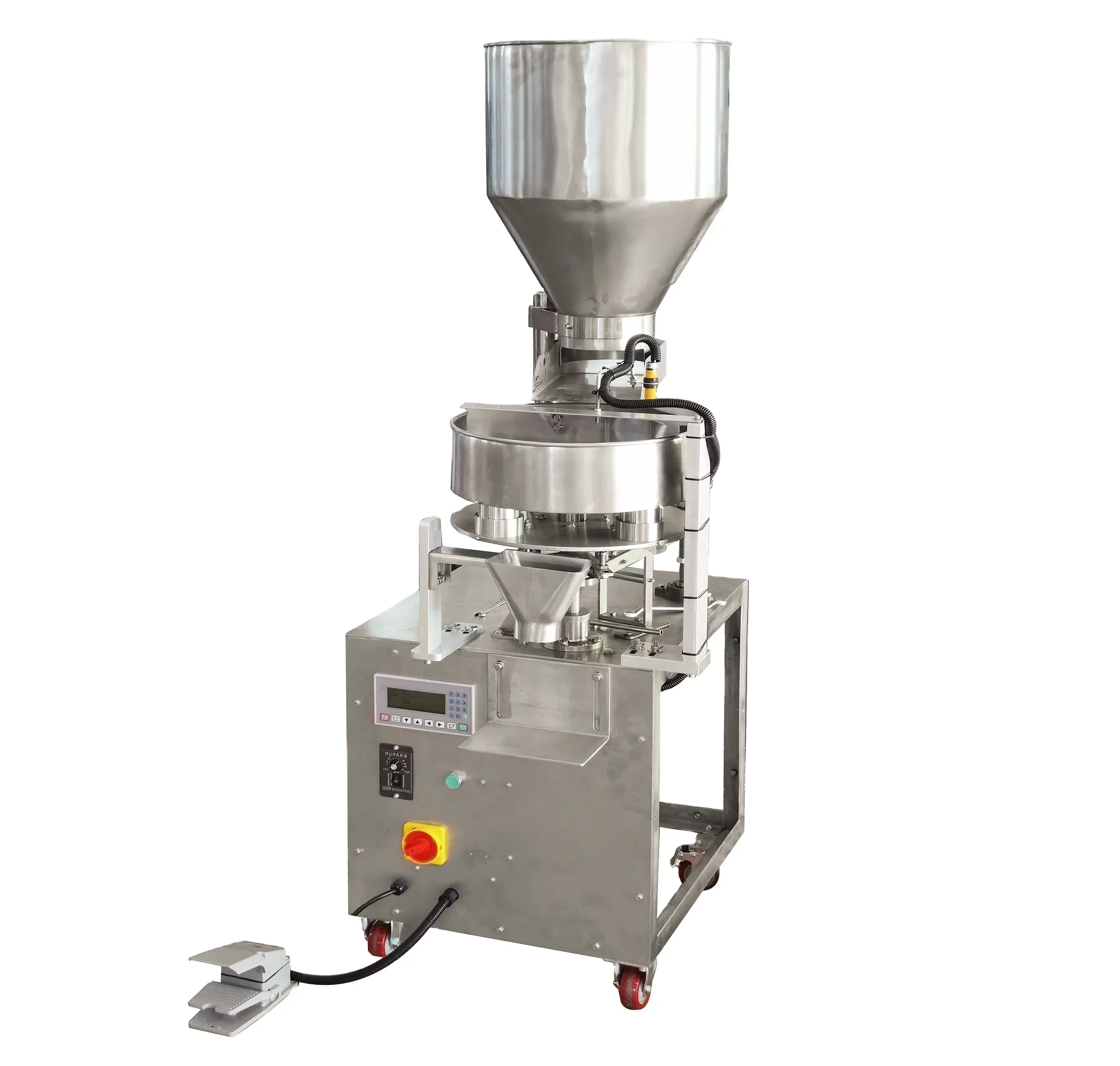 Vertical Semi-automatic Granule Small Coffee Candy Pouch Bottles Cans Bag Weighting Filling Packing Machine