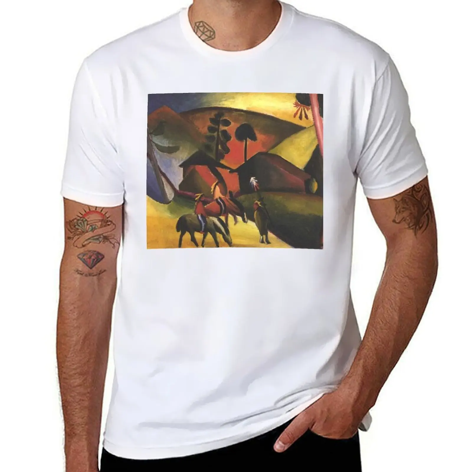 

Vintage August Macke Macke Native Americans on Horse 1914 T-Shirt mens graphic t shirts t shirts designer T-Shirt