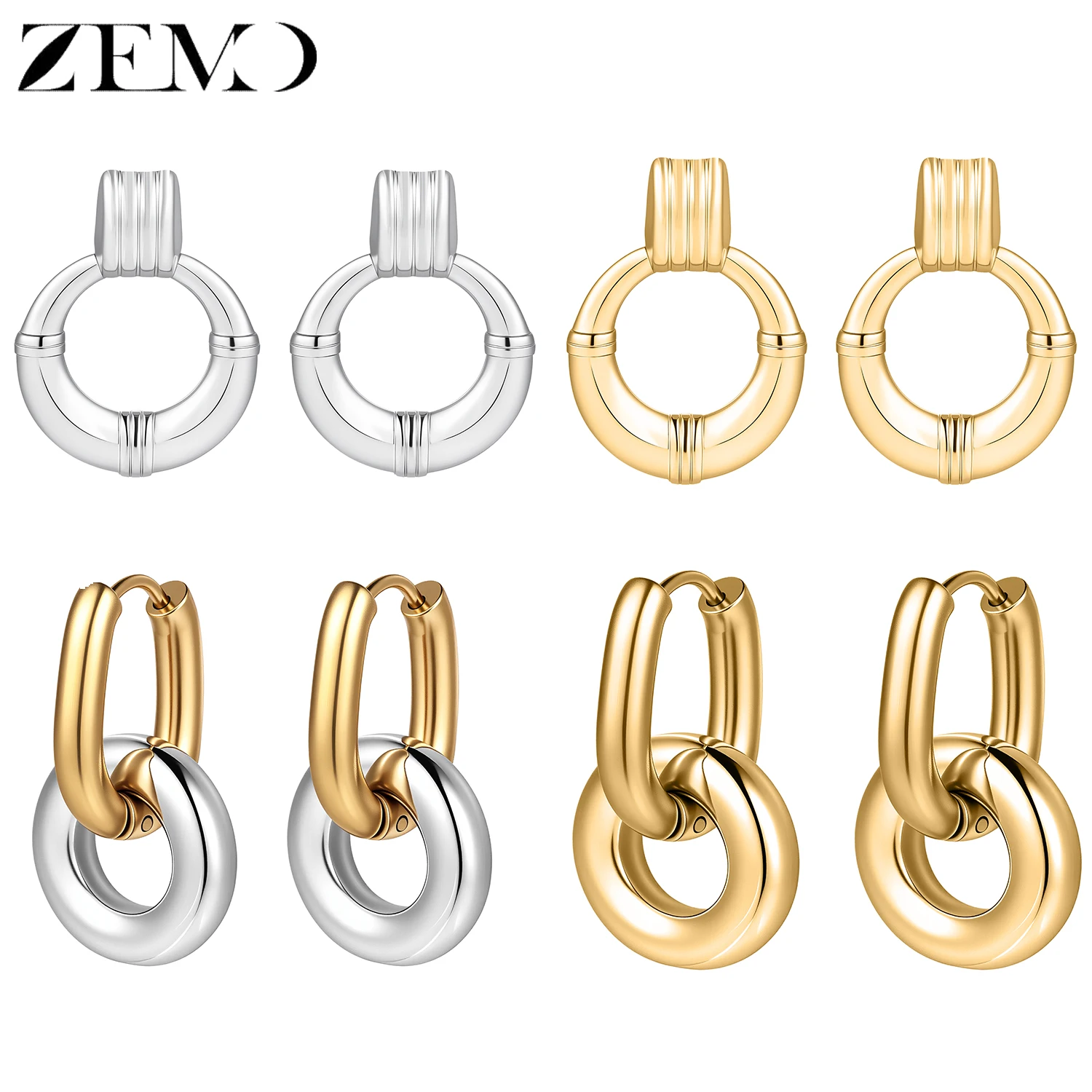 

ZEMO 1 Pair Gold Hoop Dangle Earrings For Women Stainless Steel Square Circle Stud Earrings Drop Cartilage Piercing Body Jewelry