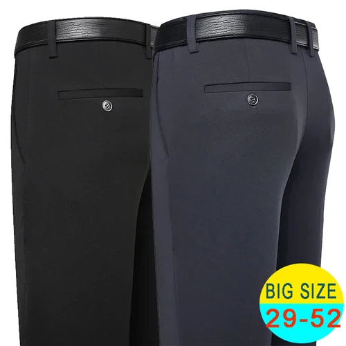Imagen 2 del producto Pantalones informales de primavera y verano para hombre, pantalones de traje elásticos, pantalones formales de negocios de talla grande 46 48, pantalones clásicos azul marino