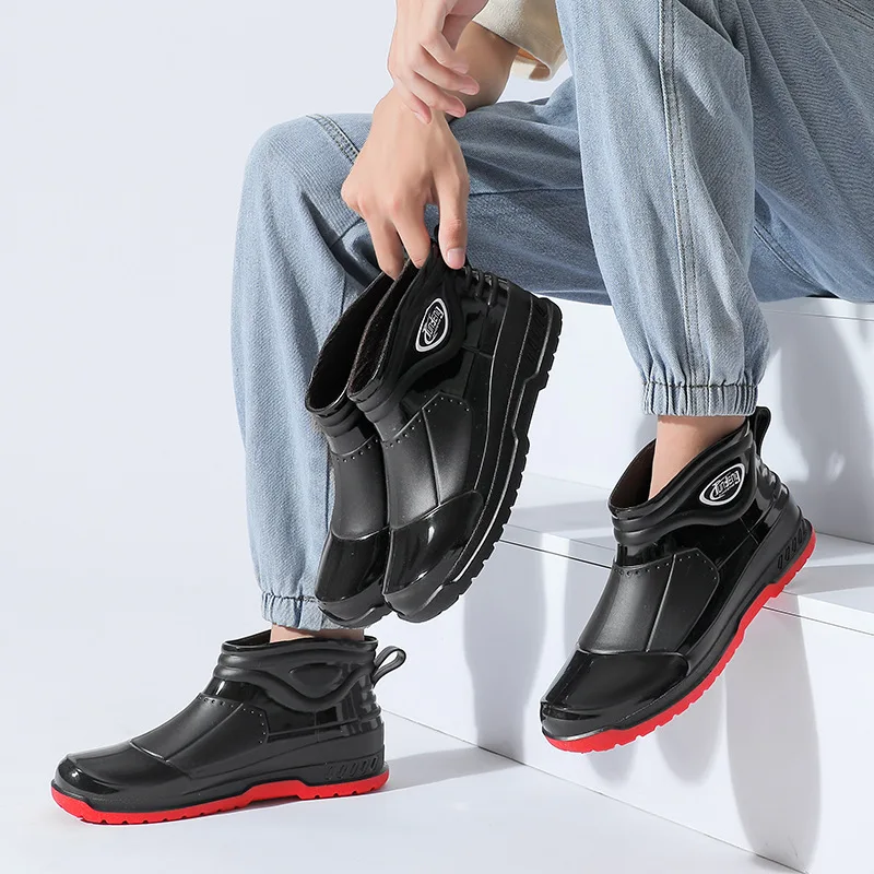 Botas de goma impermeables para hombre, zapatos de lluvia para pesca, Ankle Galoshes, Trabajo y Seguridad, a prueba de aceite, antideslizantes, zapatos de cocina para hombre