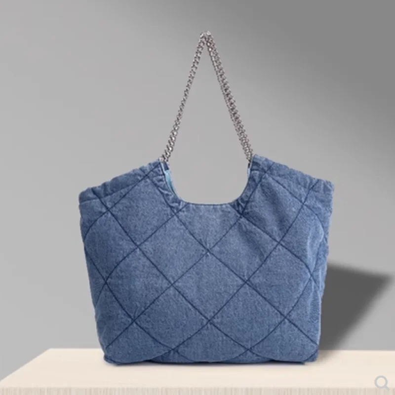 Borsa in denim di grande capacità donna 2024 nuova catena in tela moda grandi borse di lusso borsa da donna borsa a mano da donna di design grandi