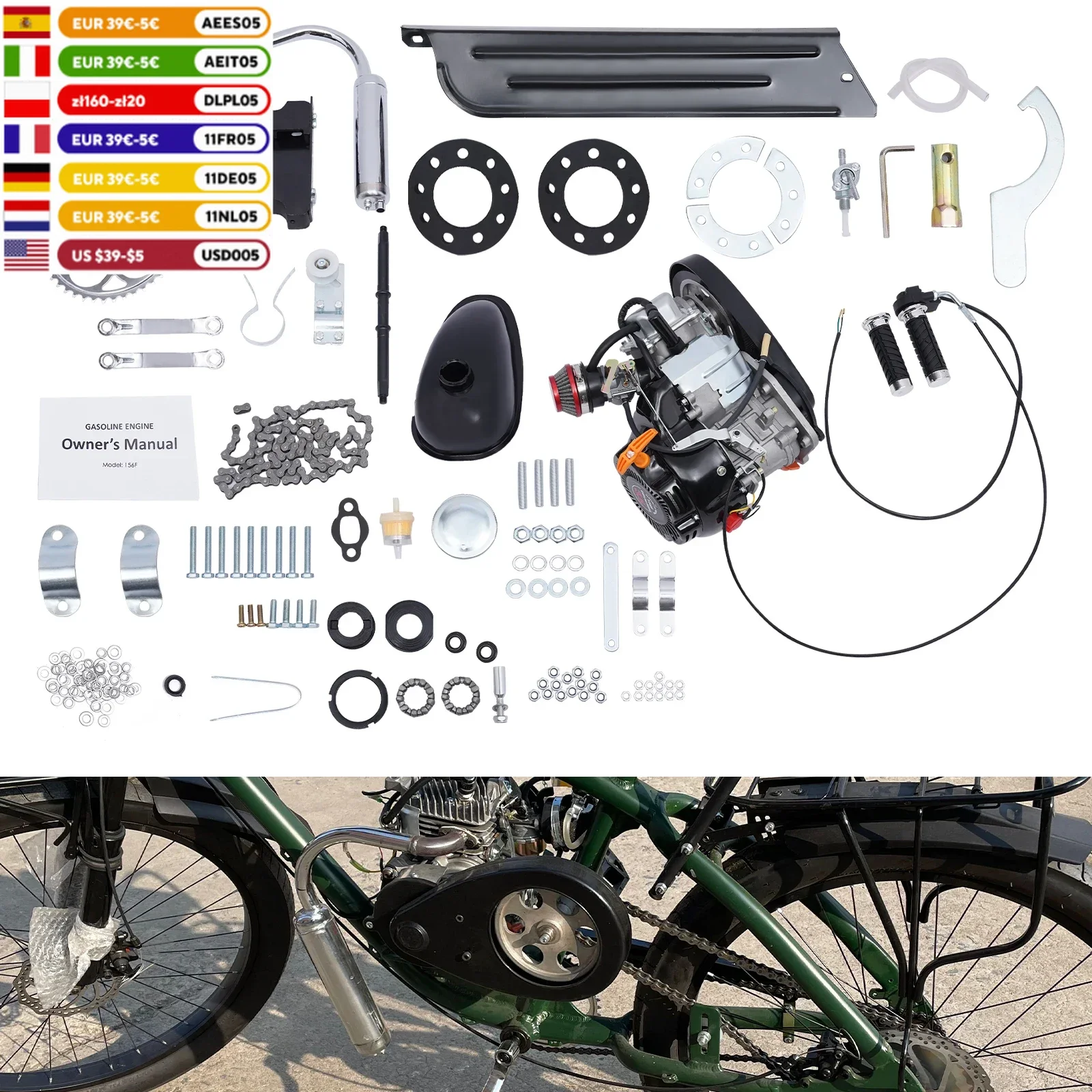 100cc 4-Stroke 3HP Single-cylinder Bike Engine Kit Set Gas Motorized Motor Bicycle Modified Engine Forced Air Cooling