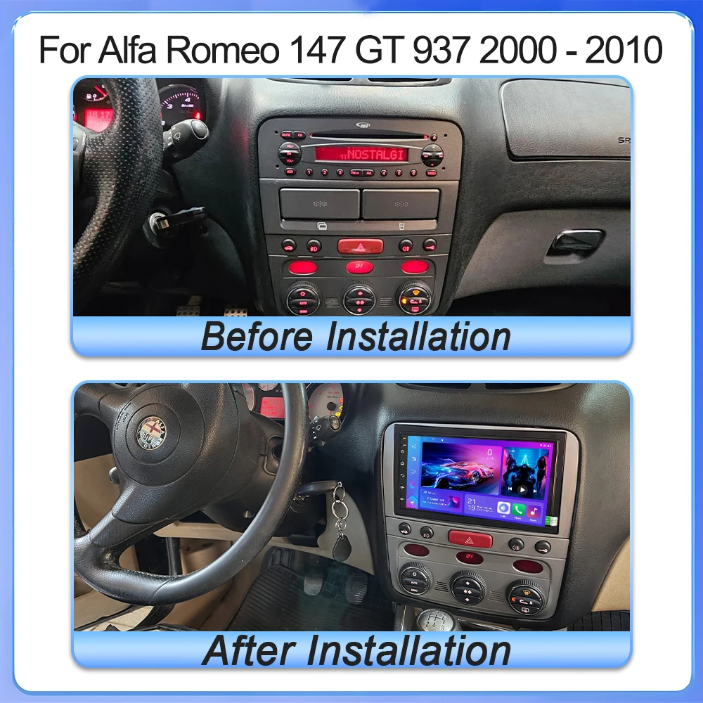 7" For Alfa Romeo 147 GT 937 2000-2010  Car Radio Android 16 Multimedia Video Player GPS Navigation Vertical Screen Tesla Style view 2