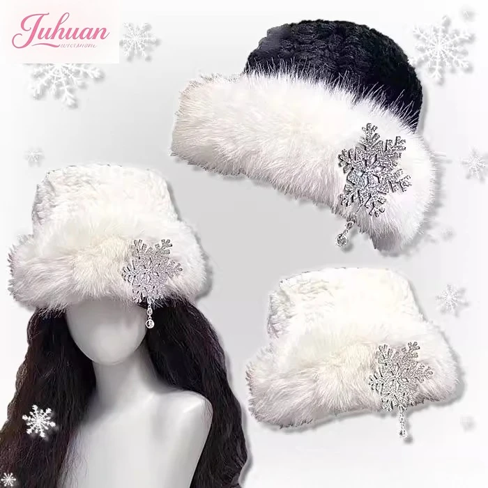 

Японская оригинальная милая мягкая восковая шапка в стиле Лолиты со снежинками, пушистая шапка-горшок, зимняя шапка для дочки для женщин