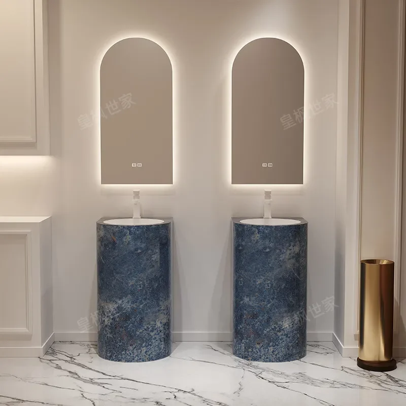 for Rock Slab Hot Bending Integrated Column Basin Hotel Style Washbasin Bathroom Sink with Countertop Cabinet