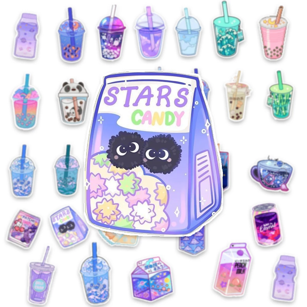 30 pegatinas bonitas y kawaii de alta calidad con diseños de bebidas y alimentos, espacios, galaxias, leche y latas de Ramune, para decorar portátiles, fundas de teléfono, álbumes de recortes, regalo