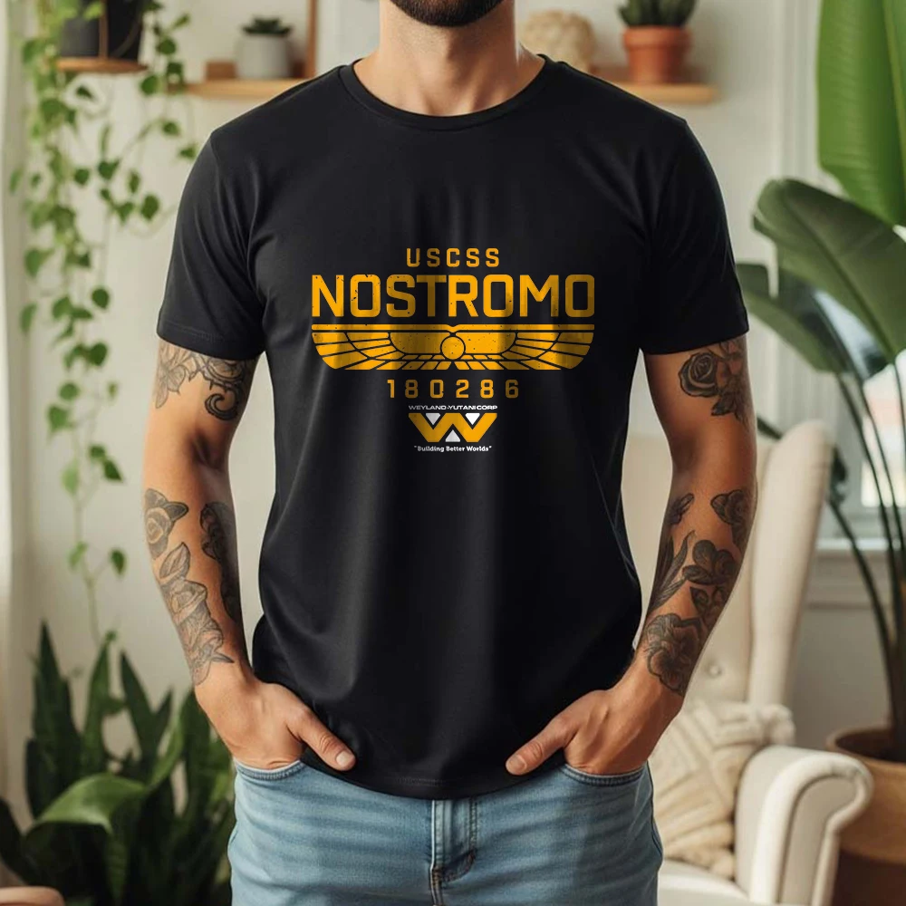 2026 Summer 100% Cotton USCSS Nostromo Graphic Oversized Tee Nostromo Alien Sci-Fi Retro Themed Short Sleeve
