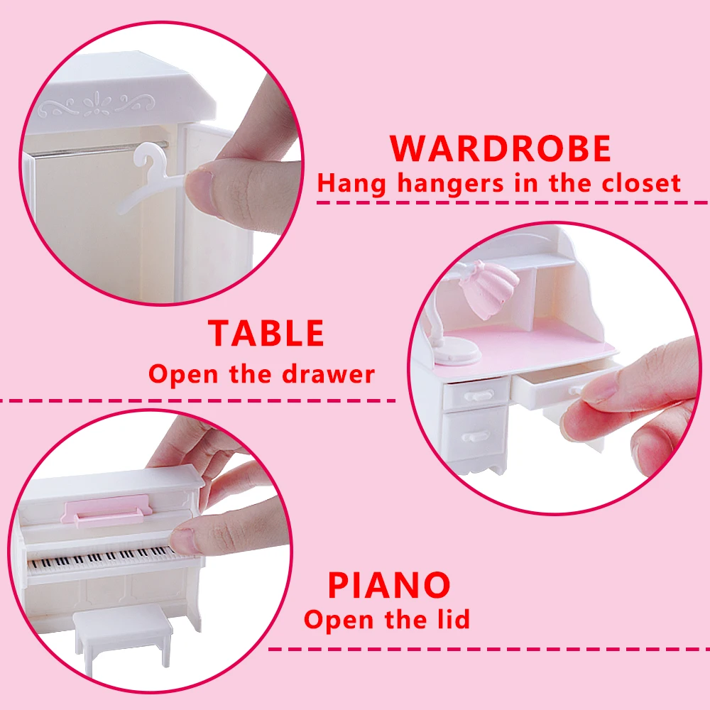 SENGTONGLE-T01 Schlafzimmer-Set, Puppenhaus, Miniaturmöbel, Rollenspiel, Puppenhaus-Zubehör für Jungen und Mädchen, Geschenke