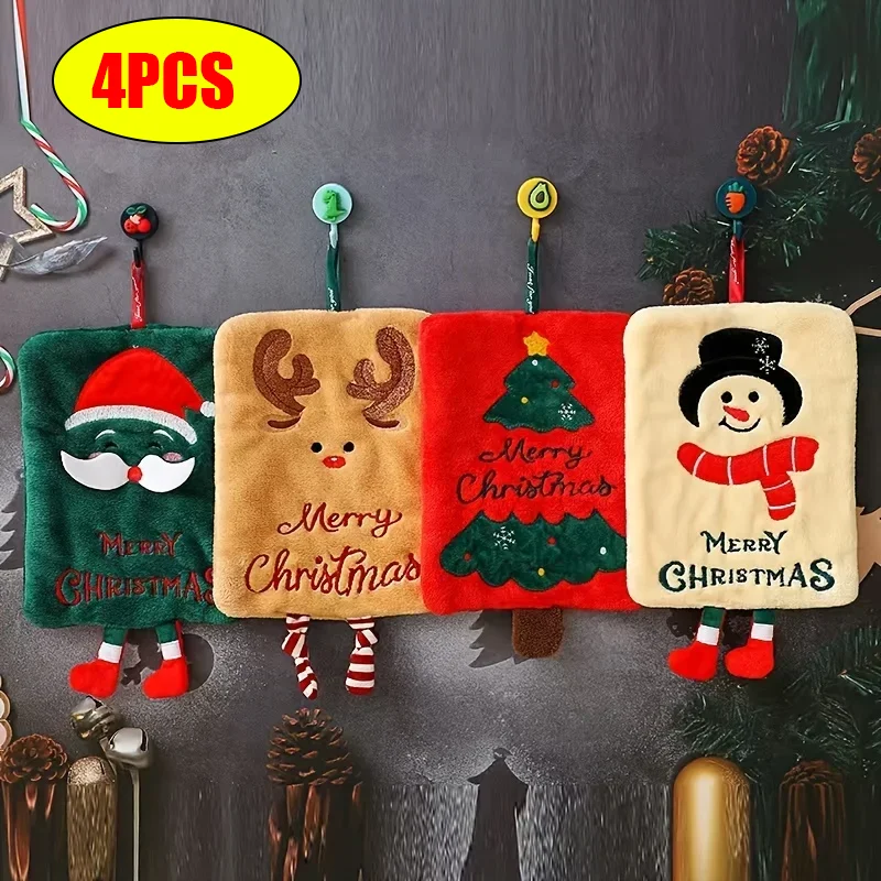 Wall-mounted Thickened Coral Fleece Towels Christmas Hand Towels Kitchen Absorbent Quick-drying Cloths Cartoon Small Hand Towel