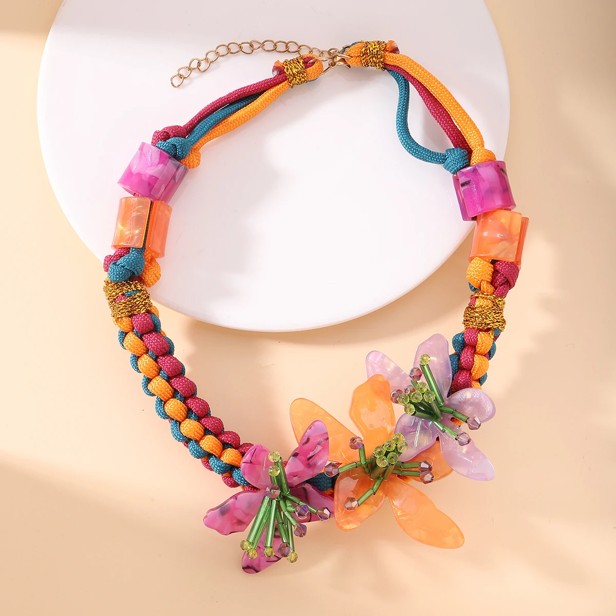 ZAA Multicolor Floral Neckalce Handmade Resin Beaded Choker Necklaces For Women Pastoral Exaggerated Accessories Party Gifts