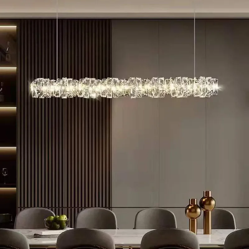 Modern Led Chandelier For Dining Room Straight Stick Design Home Decor Hanging Lamp Gold/Chrome Crystal Lighting Kitchen Lustre