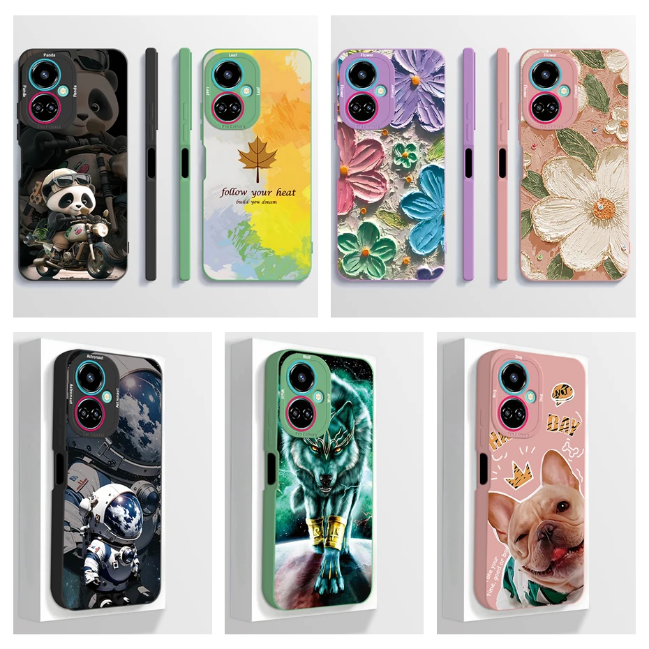 For Tecno Camon 19 Case Camon 19 Pro Neo Phone Case Astronaut Flower Camera Protection Anti Drop Liquid Silicone Soft Back Cover