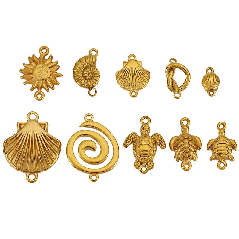 5pcs Stainless Steel Double Hole Conch/sun/turtle/shell Charm Pemdant for DIY Earrings Bracelets Jewelry Making Supplies Finding