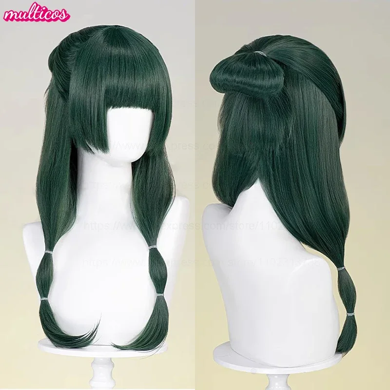 Wig Maomao Berkualitas Tinggi Anime The Apothecary Diaries Rambut Sintetis Tahan Panas Hijau Kehitaman Wig Cosplay Mao Mao + Topi Wig